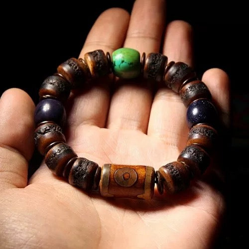 Aged Yak Bone Horn Mala Bracelet