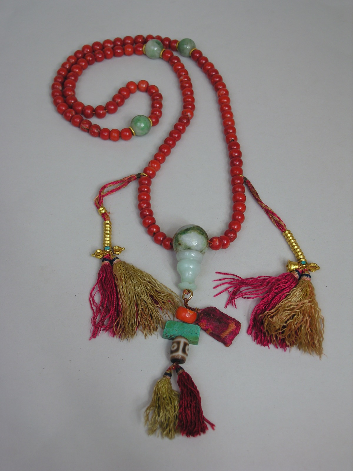Coral prayer beads close-up detail