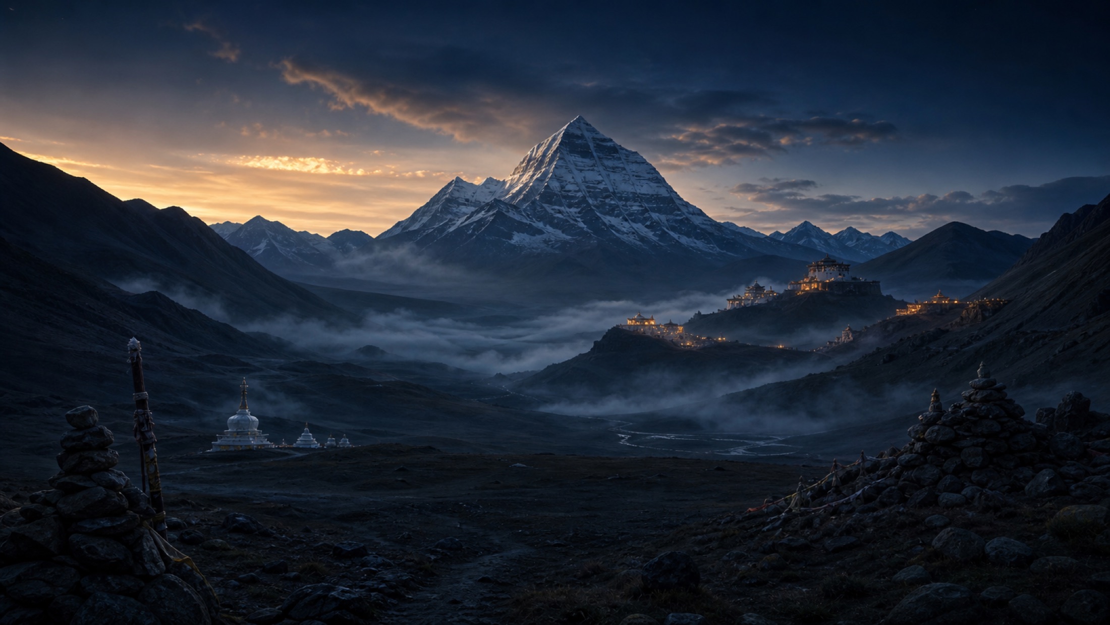 Himalayan mountain under deep light