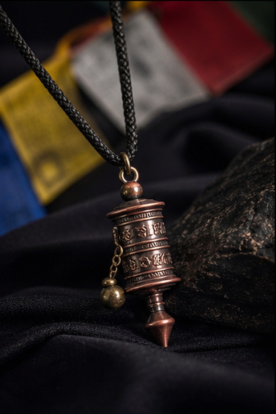 Lhasa Prayer Wheel Pendant Necklace dark Tibetan-inspired product scene