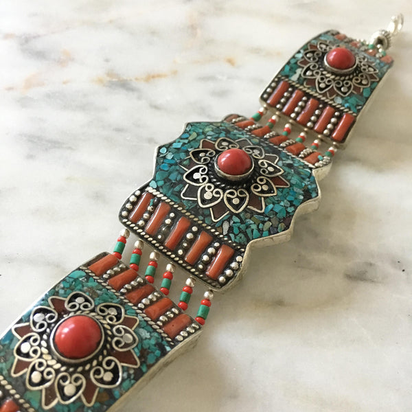Nepal Turquoise Bone Wrap Bracelet
