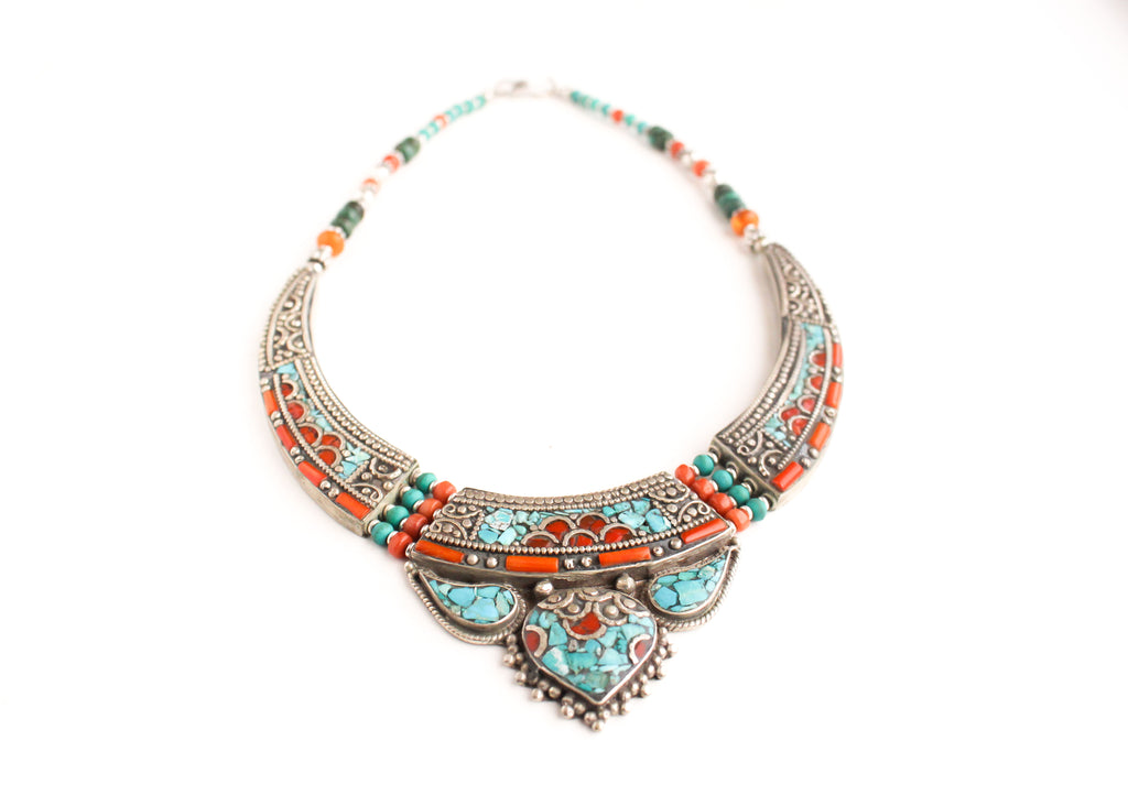 Turquoise Coral Bone Collar Necklace