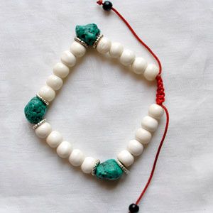 White Yak Bone Turquoise Three Bead Bracelet product image